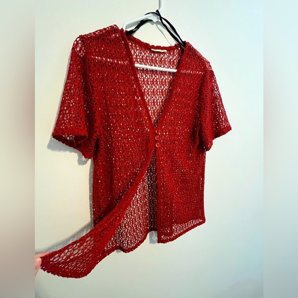 Red Lace Button Blouse - Picture 3 of 4